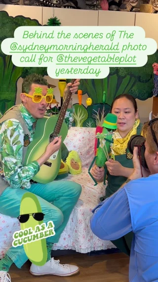 📸 Take a sneak peek behind the scenes of The @sydneymorningherald  photo call for @thevegetableplot yesterday.  Stay tuned for when the article will be out and don't miss this happy bunch spreading their message of joy, love and peas 🫛 in the world premiere of their fresh new show "Pineapple People" 🍍at The Joan these School Holidays. See the show and join the bunch for their acclaimed music and songwriting workshop.  Find out more at the link in our bio.  #TheJoan #TheVegetablePlot #SydneyMorningHerald @lukeescombe @kay_yasugi @shooterwol